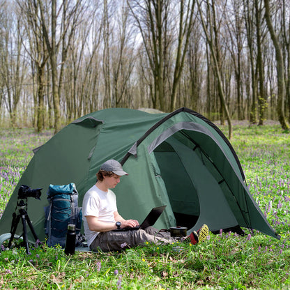 2-Person Tent 190T Camping Tent with Pegs Dome Tent Fiberglass Polyester Gray 325 x 183 x 130 cm