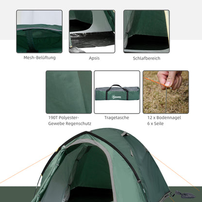 2-Person Tent 190T Camping Tent with Pegs Dome Tent Fiberglass Polyester Gray 325 x 183 x 130 cm