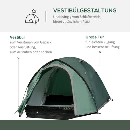 2-Person Tent 190T Camping Tent with Pegs Dome Tent Fiberglass Polyester Gray 325 x 183 x 130 cm