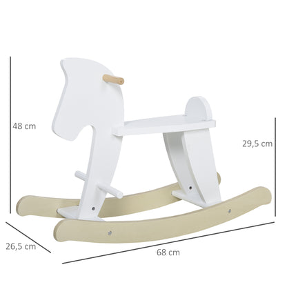 Wooden Rocking Horse - Rocking Toy With Handles, Footrest, and Safety Stops - White and Natural Wood Plywood MDF