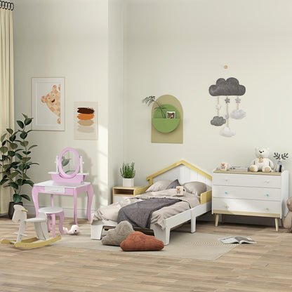 Wooden Rocking Horse - Rocking Toy With Handles, Footrest, and Safety Stops - White and Natural Wood Plywood MDF