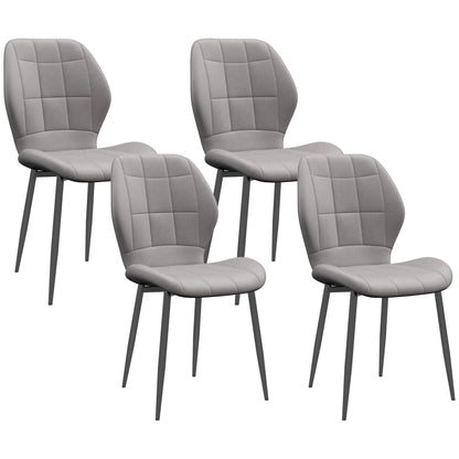 Set of 4 Modern Dining Chairs, Kitchen and Living Room Chairs with Flannel Upholstery and Steel Legs, Gray