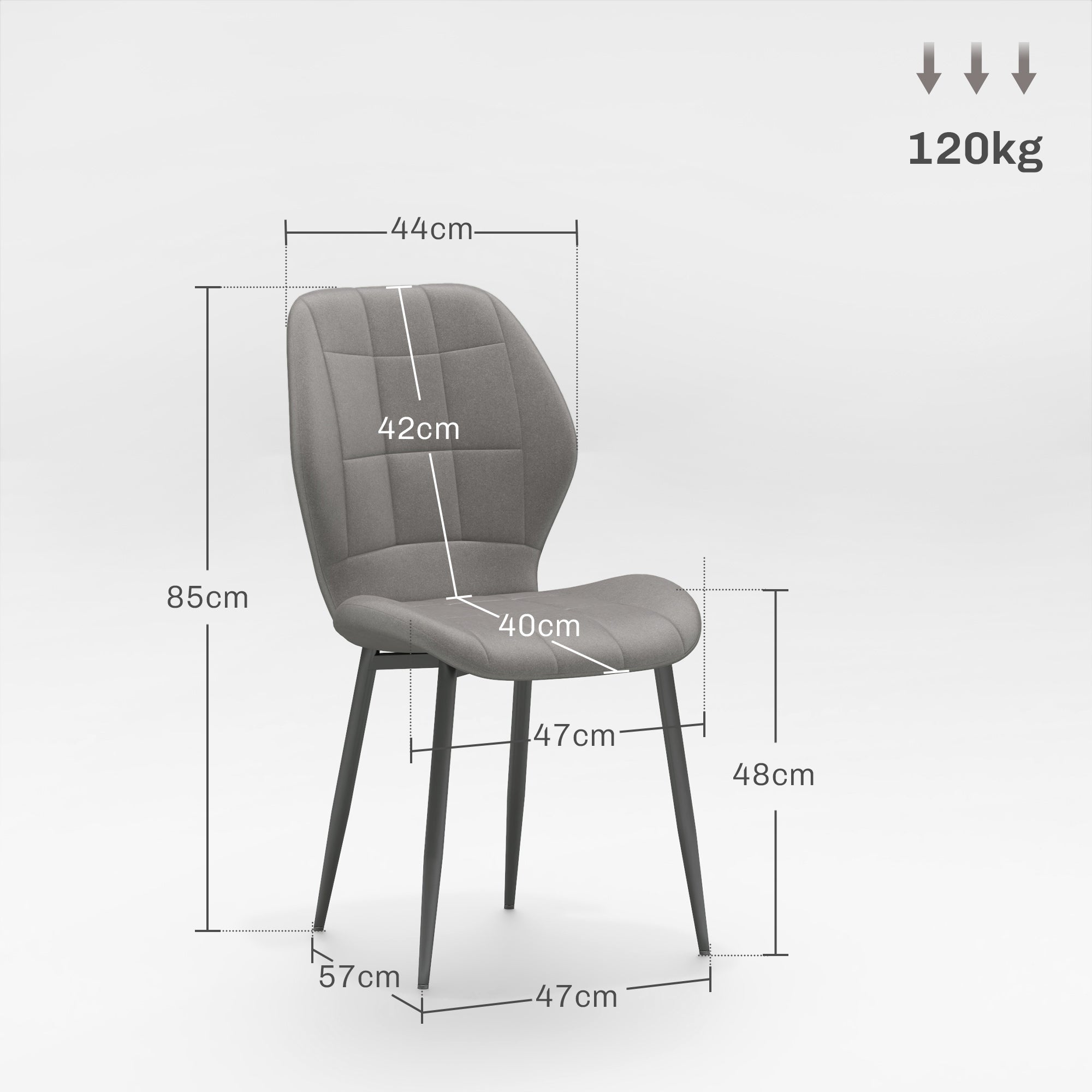 Set of 4 Modern Dining Chairs, Kitchen and Living Room Chairs with Flannel Upholstery and Steel Legs, Gray