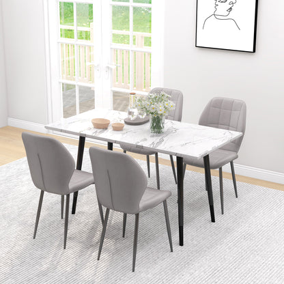 Set of 4 Modern Dining Chairs, Kitchen and Living Room Chairs with Flannel Upholstery and Steel Legs, Gray