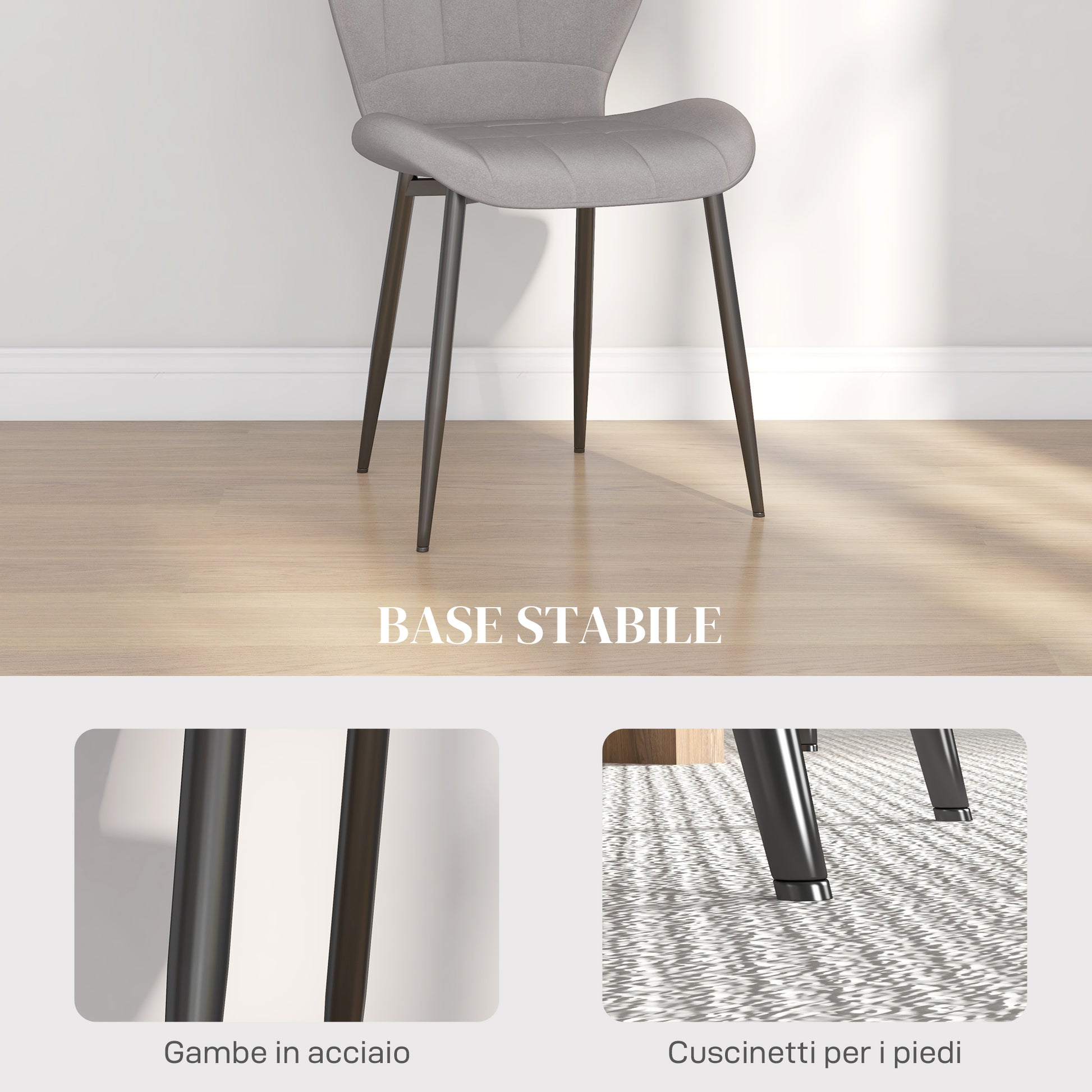 Set of 4 Modern Dining Chairs, Kitchen and Living Room Chairs with Flannel Upholstery and Steel Legs, Gray
