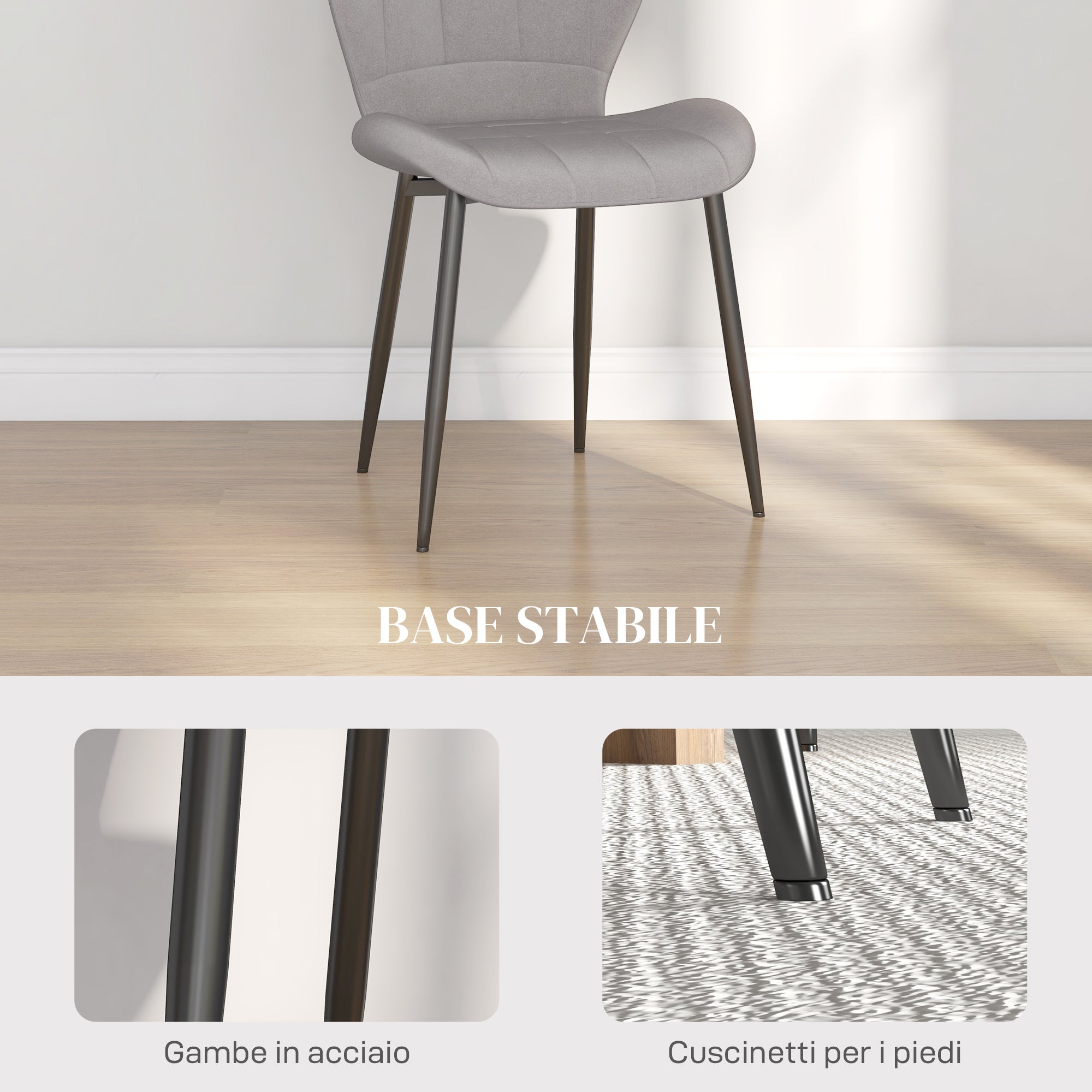 Set of 4 Modern Dining Chairs, Kitchen and Living Room Chairs with Flannel Upholstery and Steel Legs, Gray