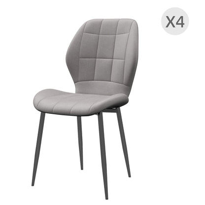 Set of 4 Modern Dining Chairs, Kitchen and Living Room Chairs with Flannel Upholstery and Steel Legs, Gray