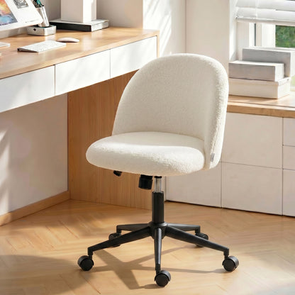 Adjustable Office Chair with Teddy Fleece, Swivel Casters, Tilt Function, Up to 265 lb, Vanity/Bedroom Desk Chair – Cream