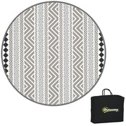Round Outdoor Rug Reversible Mat with Carry Bag, Waterproof Plastic Mat for Garden, Patio, Camping, 180 cm, Gray+Black
