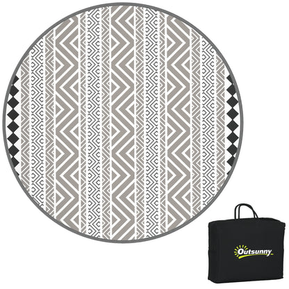 Round Outdoor Rug Reversible Mat with Carry Bag, Waterproof Plastic Mat for Garden, Patio, Camping, 180 cm, Gray+Black