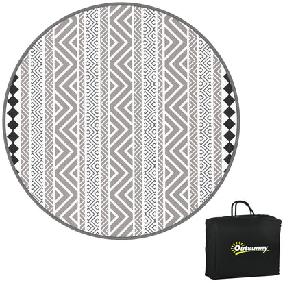 Round Outdoor Rug Reversible Mat with Carry Bag, Waterproof Plastic Mat for Garden, Patio, Camping, 180 cm, Gray+Black