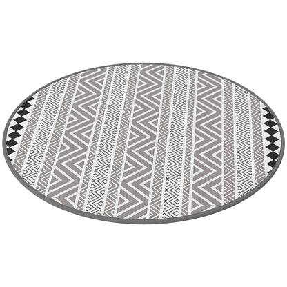 Round Outdoor Rug Reversible Mat with Carry Bag, Waterproof Plastic Mat for Garden, Patio, Camping, 180 cm, Gray+Black