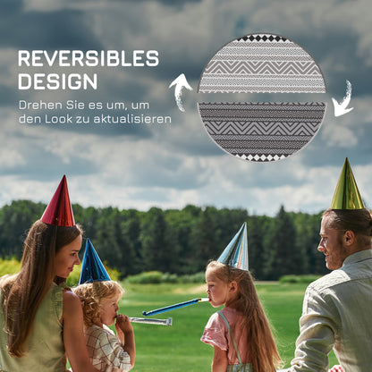 Round Outdoor Rug Reversible Mat with Carry Bag, Waterproof Plastic Mat for Garden, Patio, Camping, 180 cm, Gray+Black