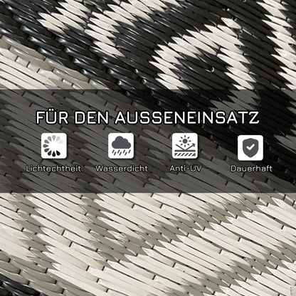 Round Outdoor Rug Reversible Mat with Carry Bag, Waterproof Plastic Mat for Garden, Patio, Camping, 180 cm, Gray+Black