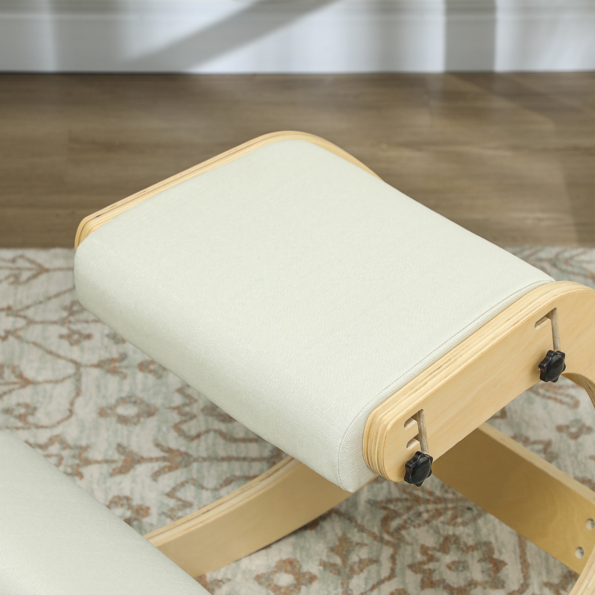 Kneeling Chair, Ergonomic Rocking Wooden Kneeling Chair, Adjustable Kneeling Stool for Home Office, Improve Posture, Back Pain, Cream
