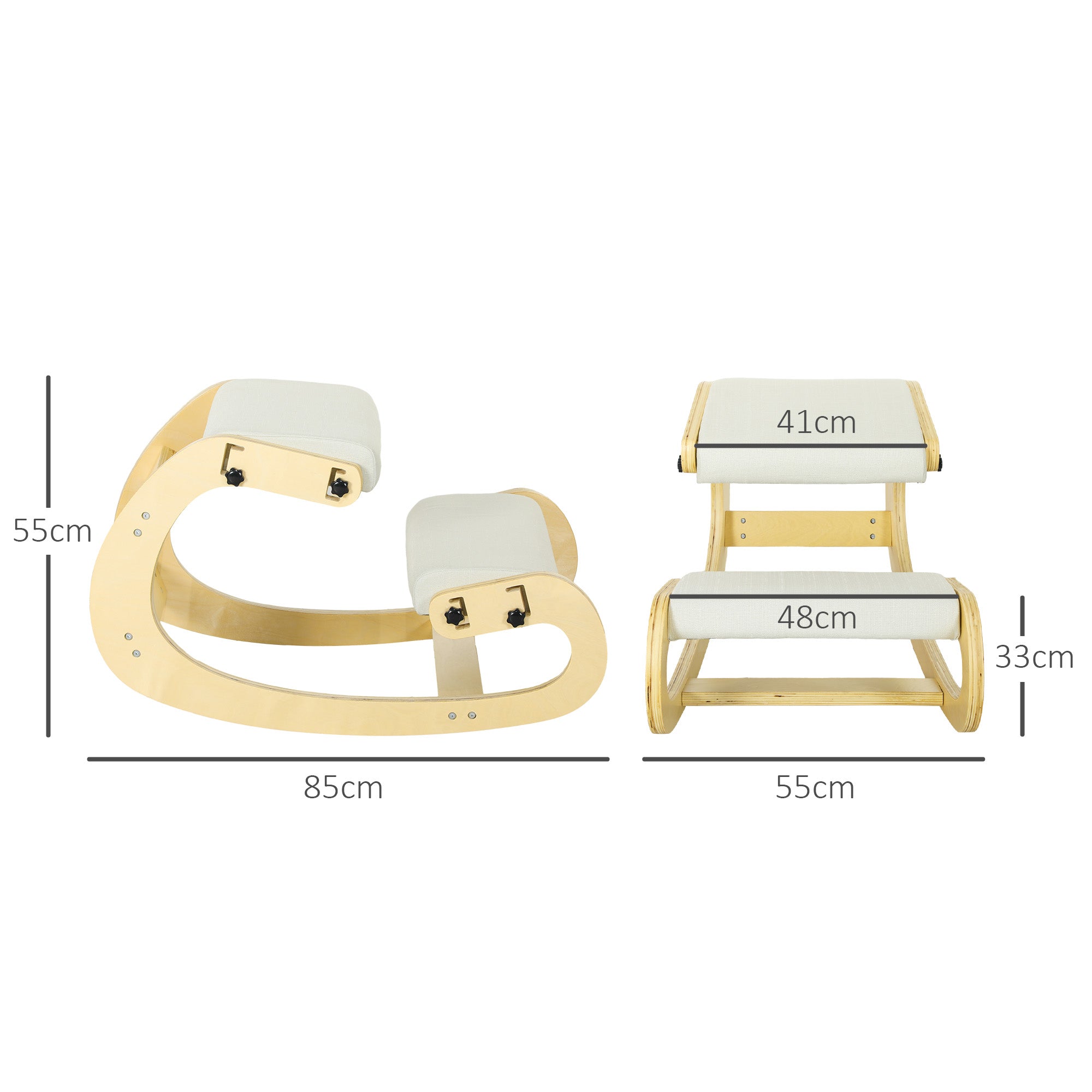 Kneeling Chair, Ergonomic Rocking Wooden Kneeling Chair, Adjustable Kneeling Stool for Home Office, Improve Posture, Back Pain, Cream