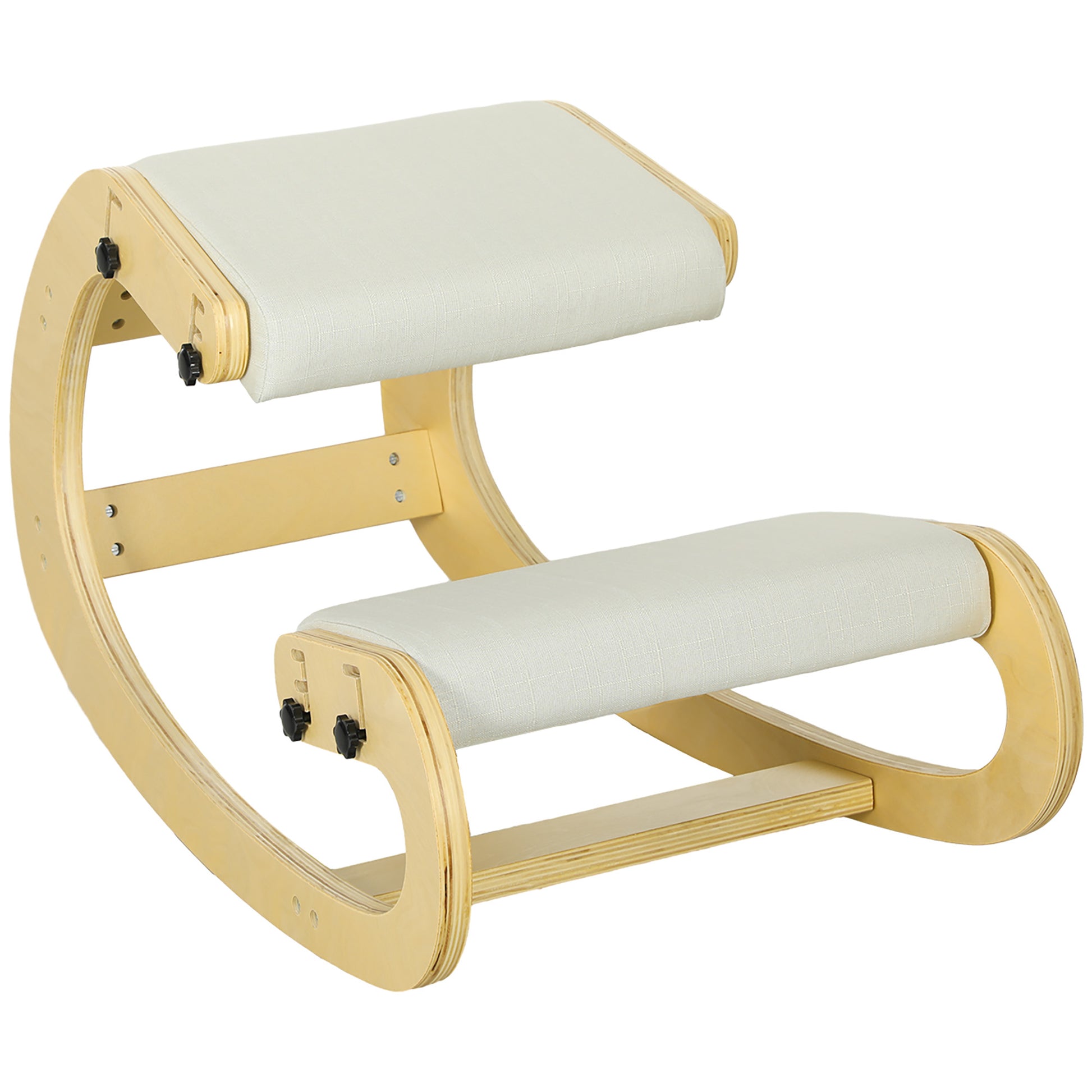 Kneeling Chair, Ergonomic Rocking Wooden Kneeling Chair, Adjustable Kneeling Stool for Home Office, Improve Posture, Back Pain, Cream