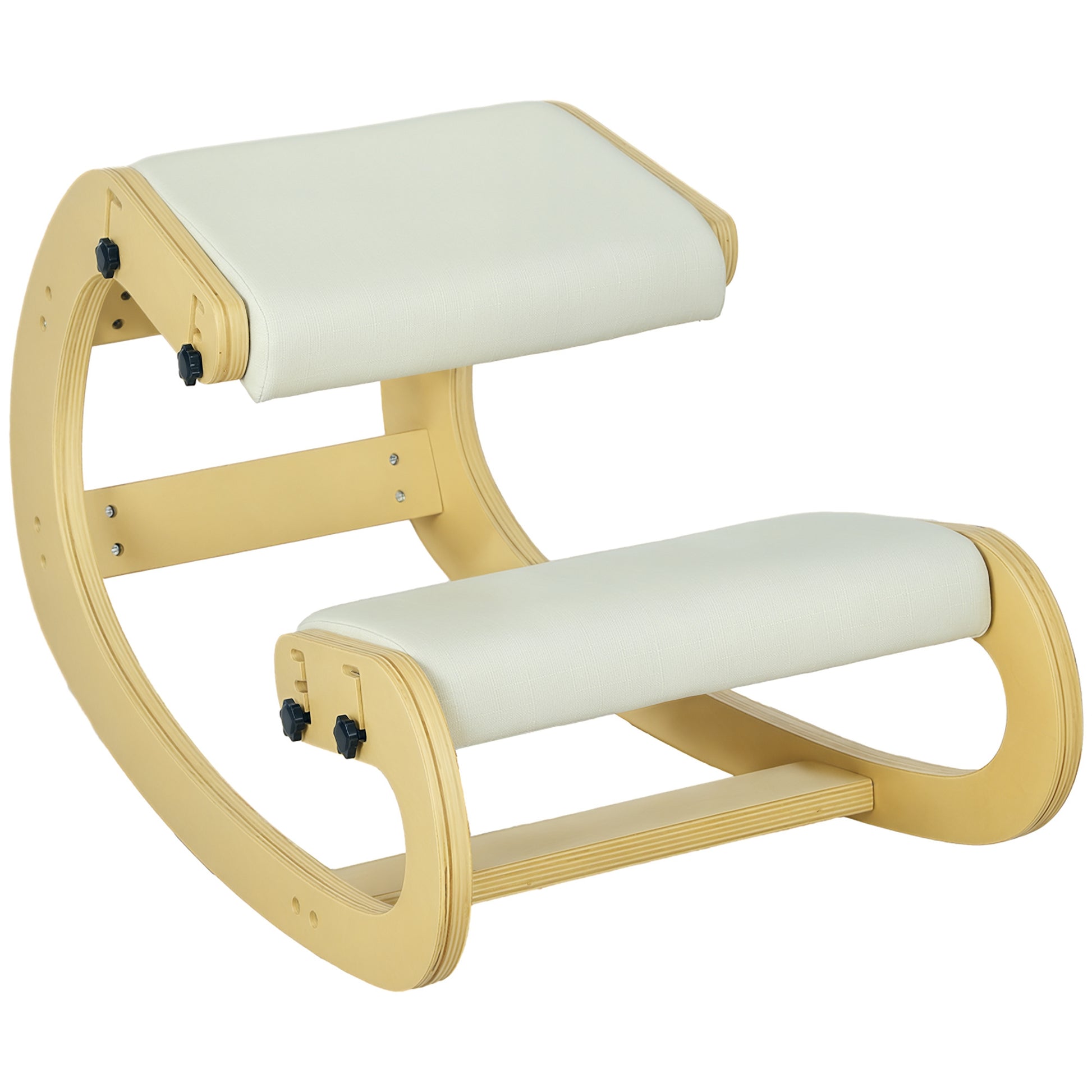 Kneeling Chair, Ergonomic Rocking Wooden Kneeling Chair, Adjustable Kneeling Stool for Home Office, Improve Posture, Back Pain, Cream