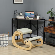 Kneeling Chair, Ergonomic Rocking Wooden Kneeling Chair, Adjustable Kneeling Stool for Home Office, Improve Posture, Back Pain, Cream