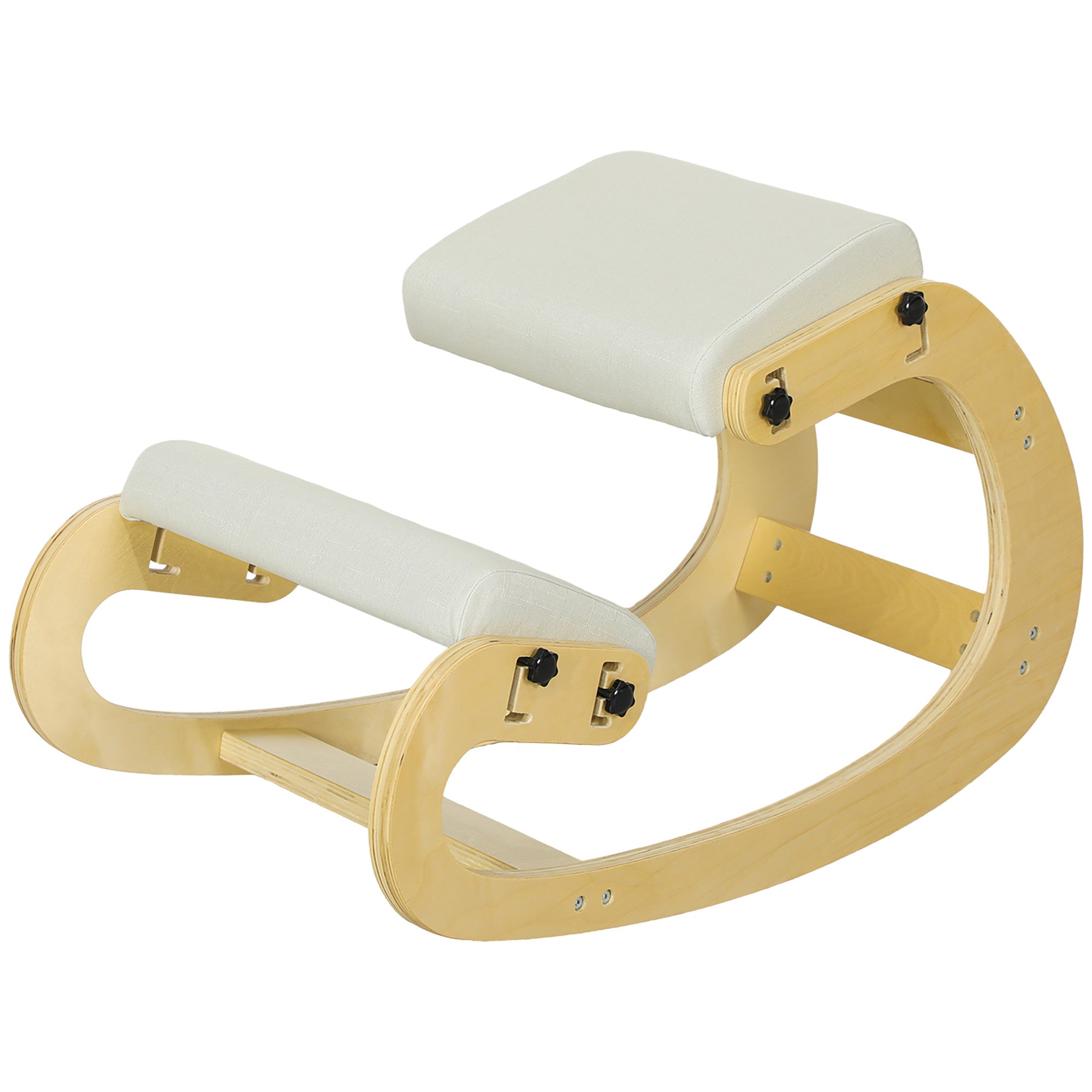 Kneeling Chair, Ergonomic Rocking Wooden Kneeling Chair, Adjustable Kneeling Stool for Home Office, Improve Posture, Back Pain, Cream