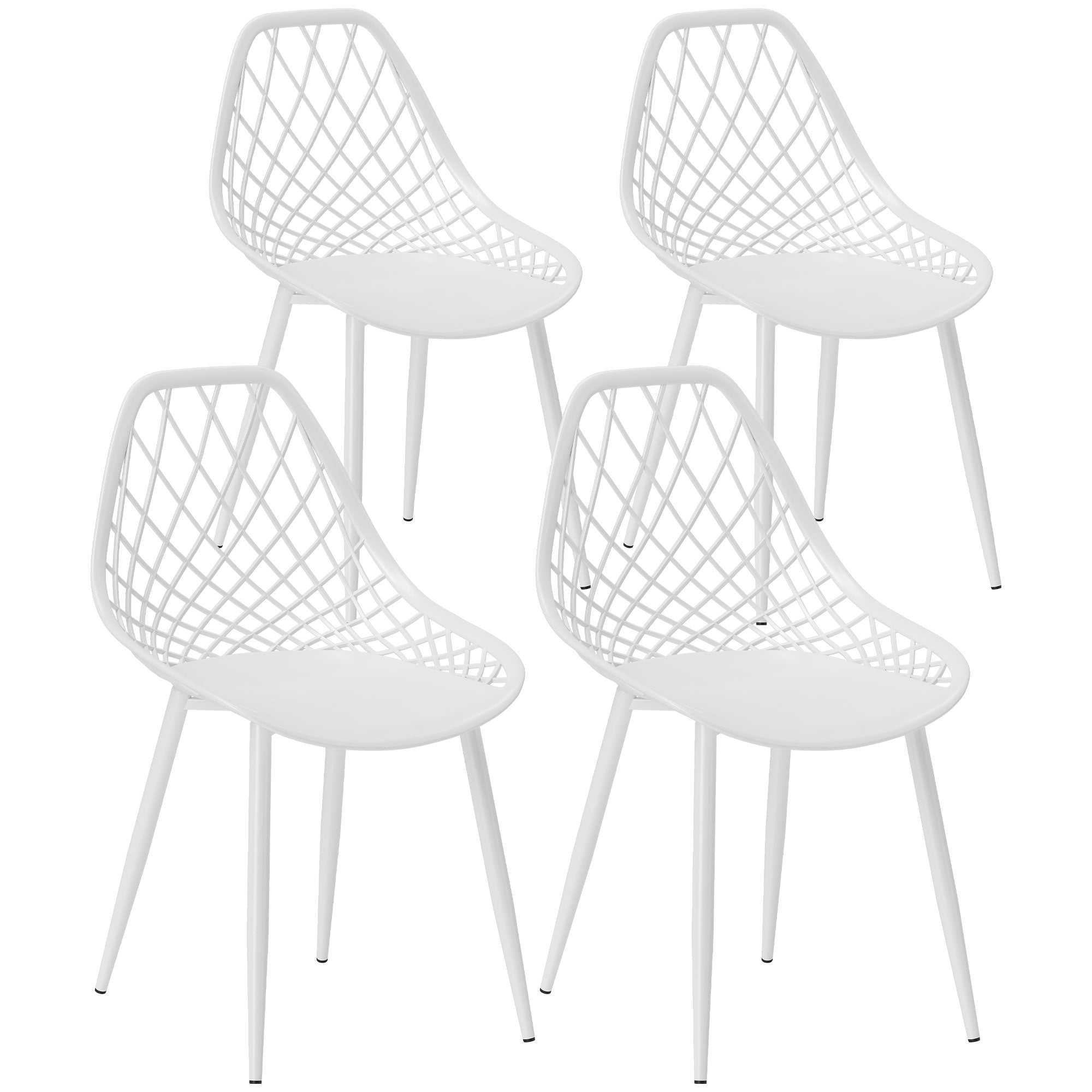 Set of 4 Dining Room Chairs, Modern Kitchen Chairs with Curved Perforated Backrest and Metal Legs, Plastic Chair for Kitchen, Bedroom, and Living Room, White