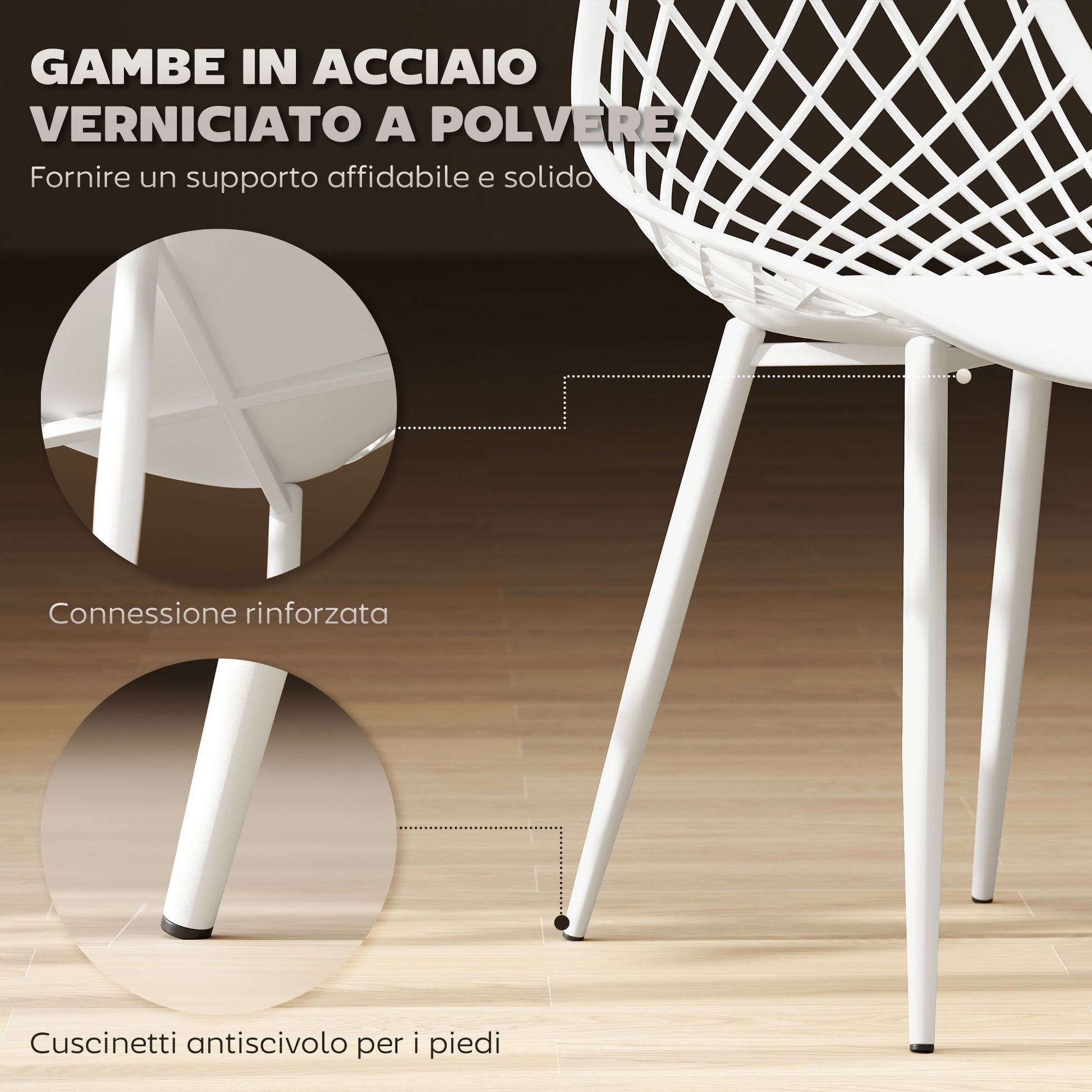 Set of 4 Dining Room Chairs, Modern Kitchen Chairs with Curved Perforated Backrest and Metal Legs, Plastic Chair for Kitchen, Bedroom, and Living Room, White