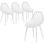 Set of 4 Dining Room Chairs, Modern Kitchen Chairs with Curved Perforated Backrest and Metal Legs, Plastic Chair for Kitchen, Bedroom, and Living Room, White