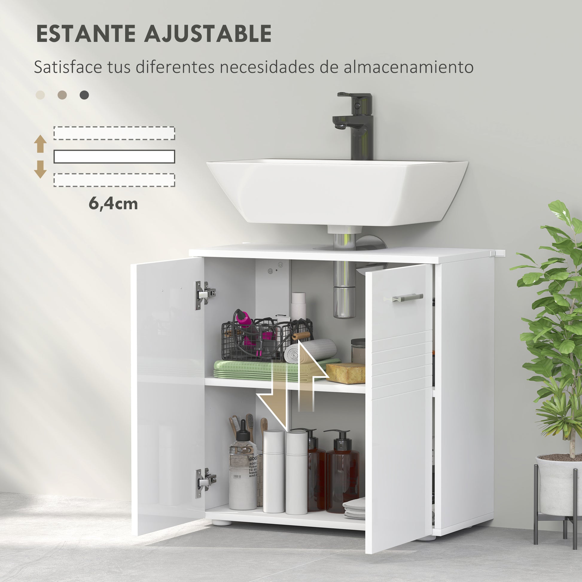 Under Sink Cabinet Bathroom Wall Cabinet with 2 Doors and Adjustable Interior Shelf Modern Style 23.6x11.8x24.6 inches White