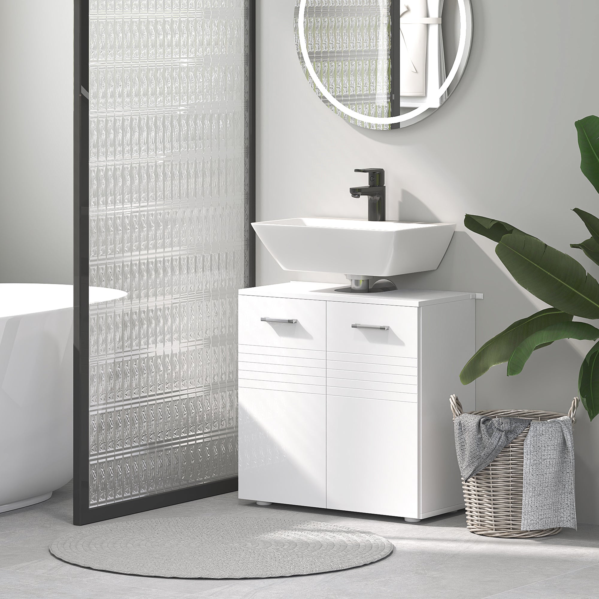 Under Sink Cabinet Bathroom Wall Cabinet with 2 Doors and Adjustable Interior Shelf Modern Style 23.6x11.8x24.6 inches White