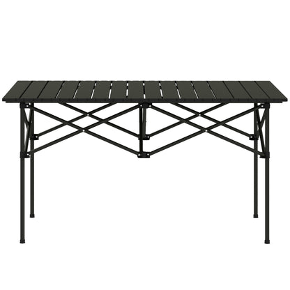 Camping Table Folding Table with Roll-Up Tabletop X-Frame Garden Table Made of Aluminum Lightweight 2 Person Side Table Foldable for Garden Balcony Camping 95 x 55cm Black