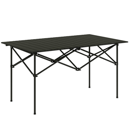 Camping Table Folding Table with Roll-Up Tabletop X-Frame Garden Table Made of Aluminum Lightweight 2 Person Side Table Foldable for Garden Balcony Camping 95 x 55cm Black