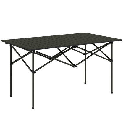 Camping Table Folding Table with Roll-Up Tabletop X-Frame Garden Table Made of Aluminum Lightweight 2 Person Side Table Foldable for Garden Balcony Camping 95 x 55cm Black