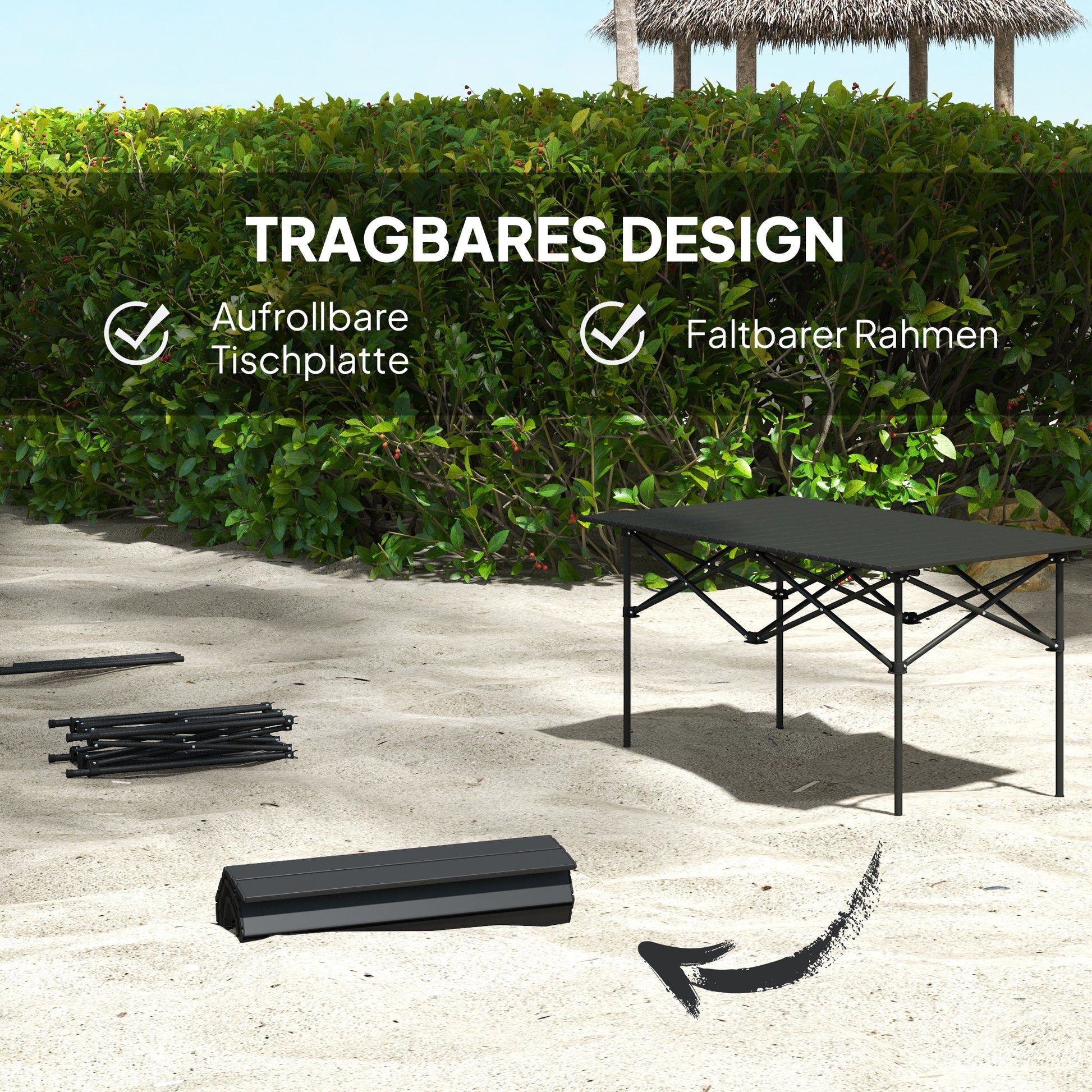 Camping Table Folding Table with Roll-Up Tabletop X-Frame Garden Table Made of Aluminum Lightweight 2 Person Side Table Foldable for Garden Balcony Camping 95 x 55cm Black