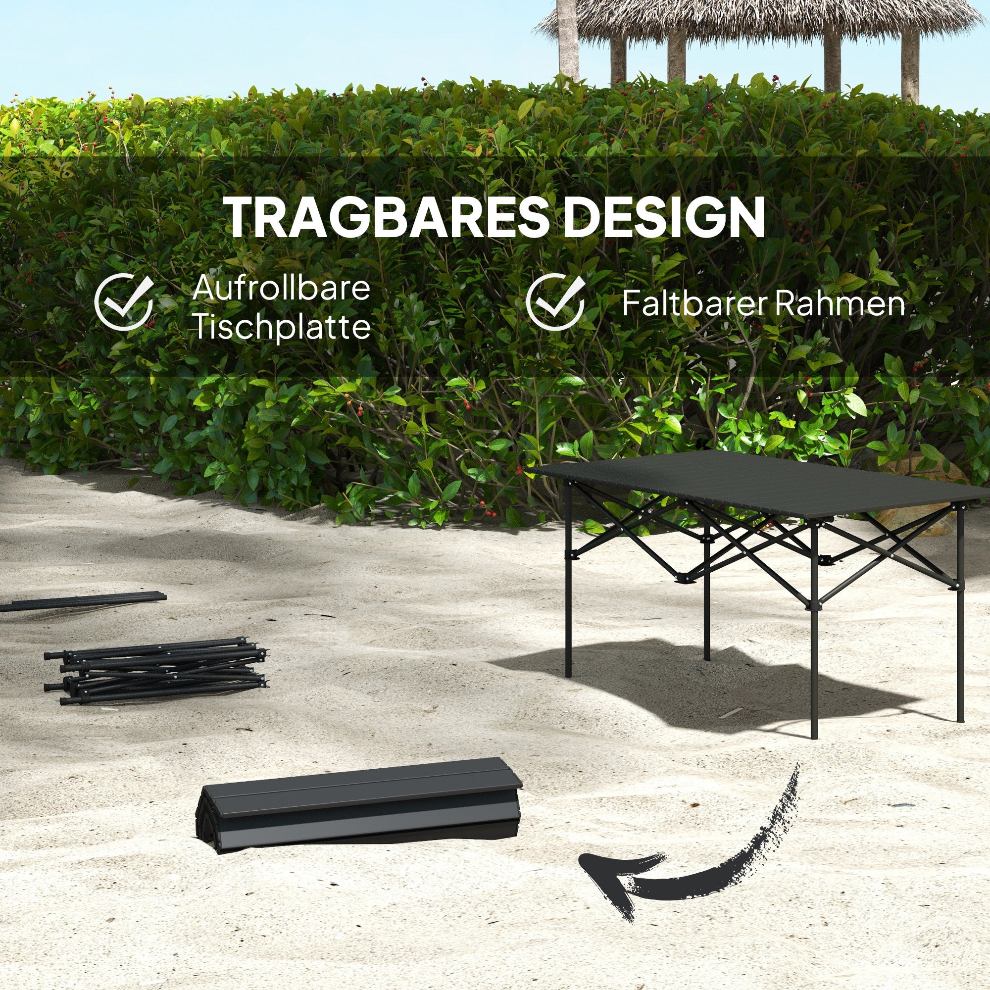 Camping Table Folding Table with Roll-Up Tabletop X-Frame Garden Table Made of Aluminum Lightweight 2 Person Side Table Foldable for Garden Balcony Camping 95 x 55cm Black