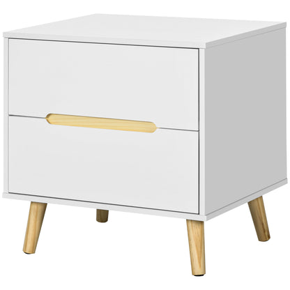 Nightstand with 2 Drawers and Wooden Legs Bedside Table for Bedroom Living Room Office Modern Style 50x40x50.5 cm White