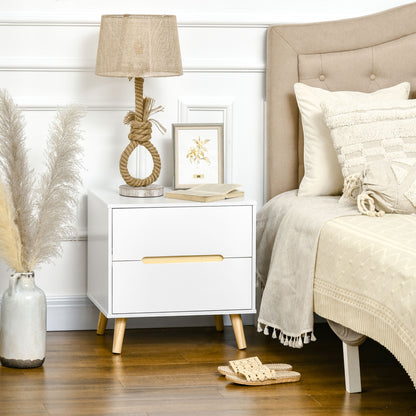 Nightstand with 2 Drawers and Wooden Legs Bedside Table for Bedroom Living Room Office Modern Style 50x40x50.5 cm White