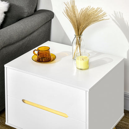Nightstand with 2 Drawers and Wooden Legs Bedside Table for Bedroom Living Room Office Modern Style 50x40x50.5 cm White
