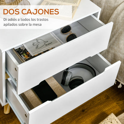 Nightstand with 2 Drawers and Wooden Legs Bedside Table for Bedroom Living Room Office Modern Style 50x40x50.5 cm White