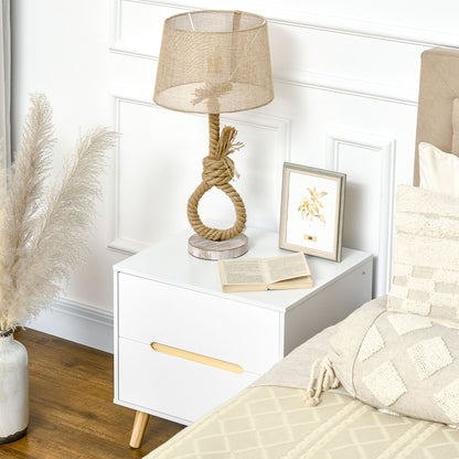 Nightstand with 2 Drawers and Wooden Legs Bedside Table for Bedroom Living Room Office Modern Style 50x40x50.5 cm White