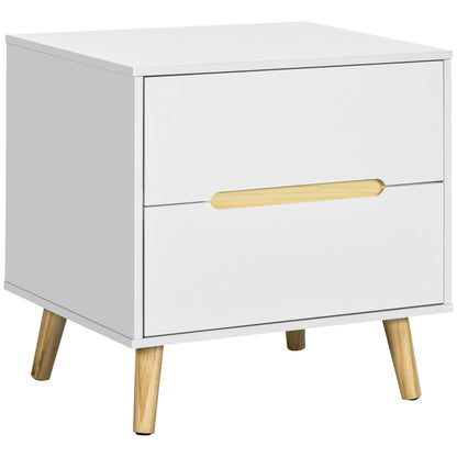Nightstand with 2 Drawers and Wooden Legs Bedside Table for Bedroom Living Room Office Modern Style 50x40x50.5 cm White