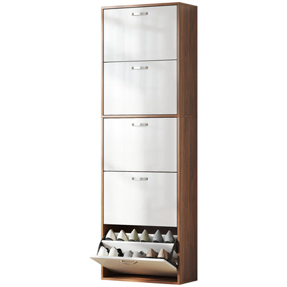 Slim Space-Saving 5-Level Shoe Cabinet for Maximum 30 Pairs with 2 Shelves per Level, MDF Shoe Rack, 60x28x189 cm, White and Brown