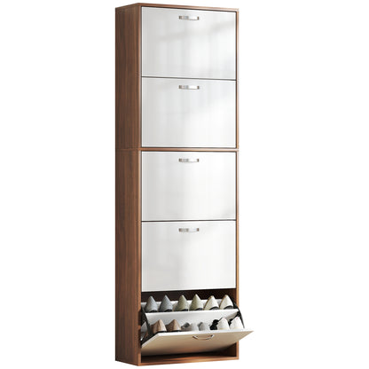 Slim Space-Saving 5-Level Shoe Cabinet for Maximum 30 Pairs with 2 Shelves per Level, MDF Shoe Rack, 60x28x189 cm, White and Brown