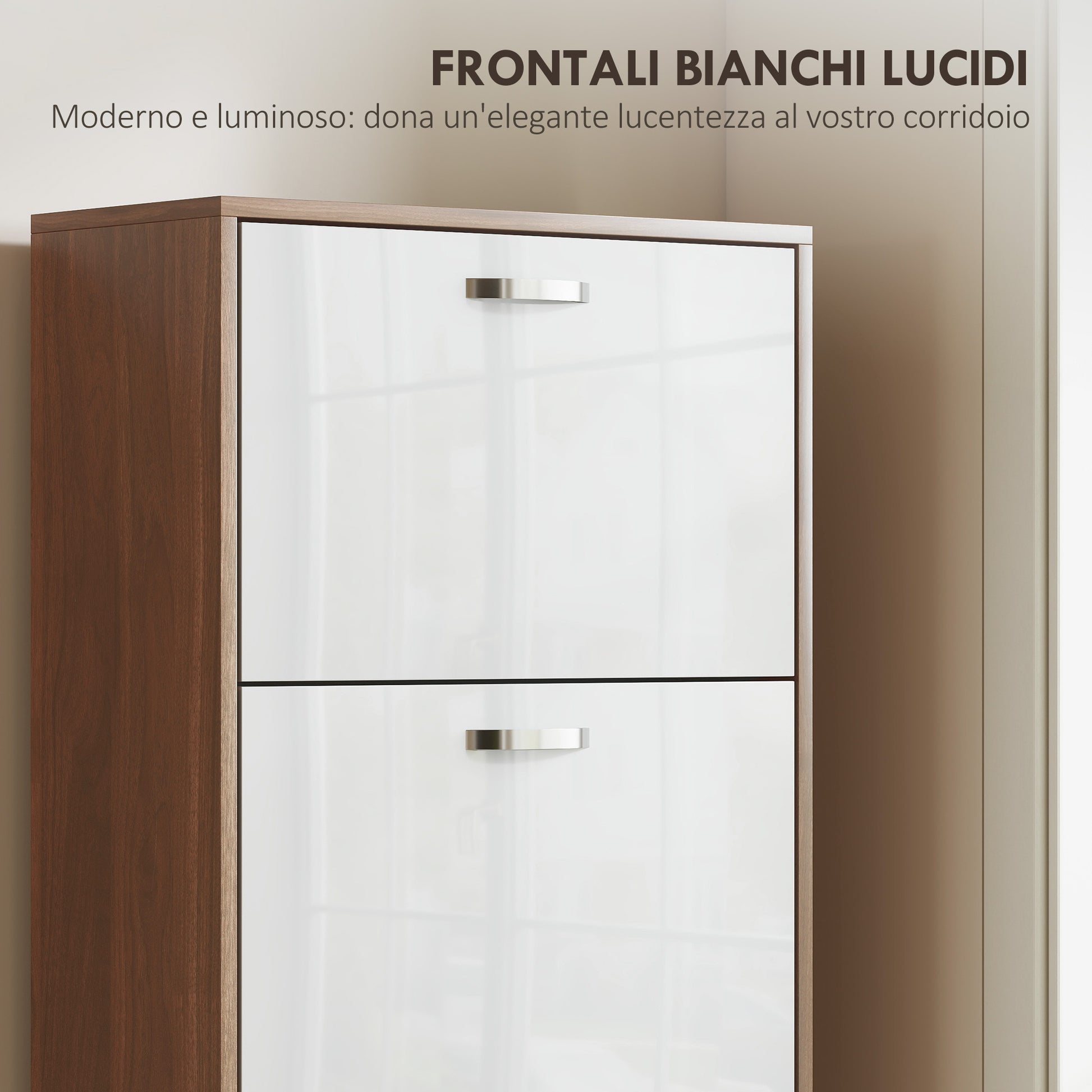 Slim Space-Saving 5-Level Shoe Cabinet for Maximum 30 Pairs with 2 Shelves per Level, MDF Shoe Rack, 60x28x189 cm, White and Brown