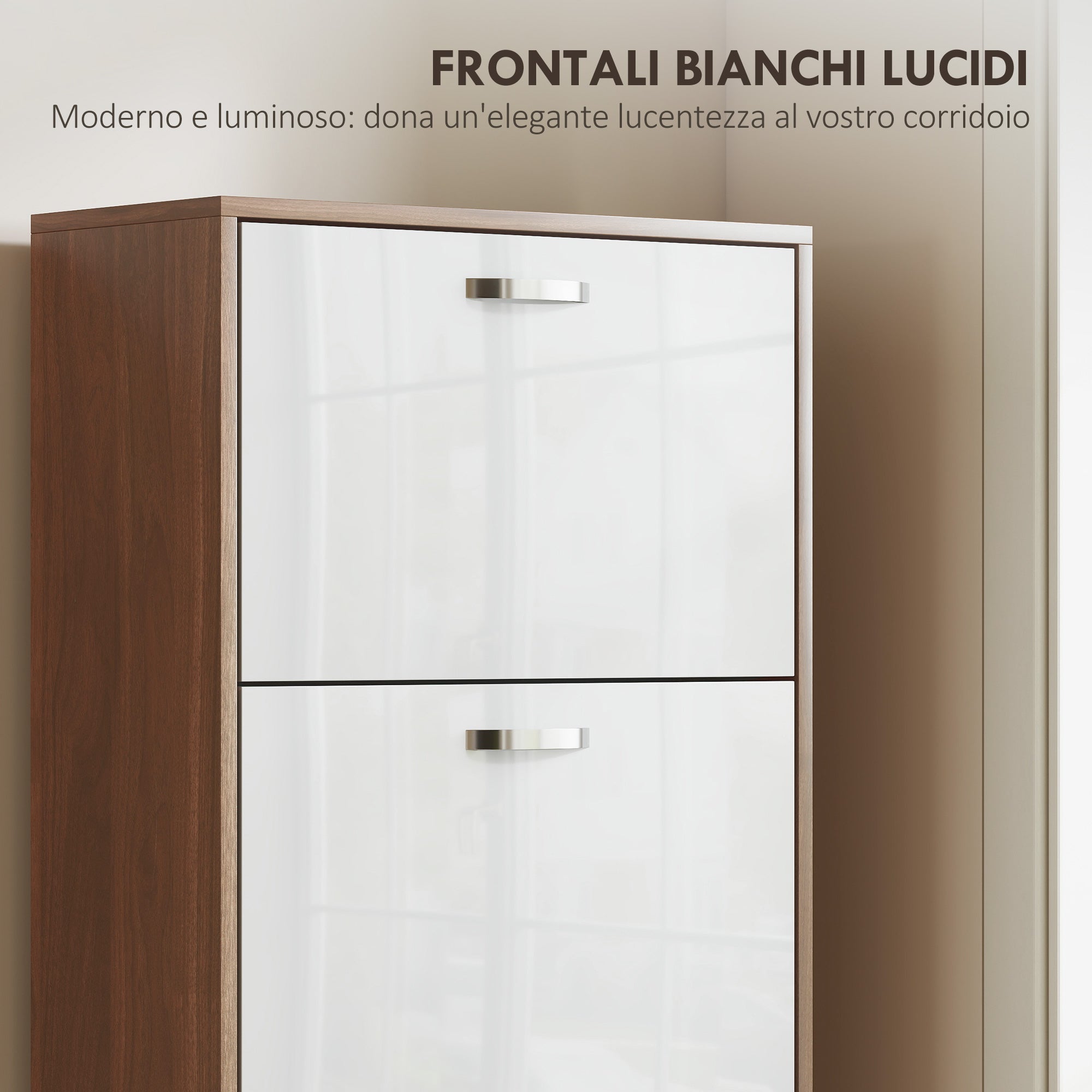Slim Space-Saving 5-Level Shoe Cabinet for Maximum 30 Pairs with 2 Shelves per Level, MDF Shoe Rack, 60x28x189 cm, White and Brown