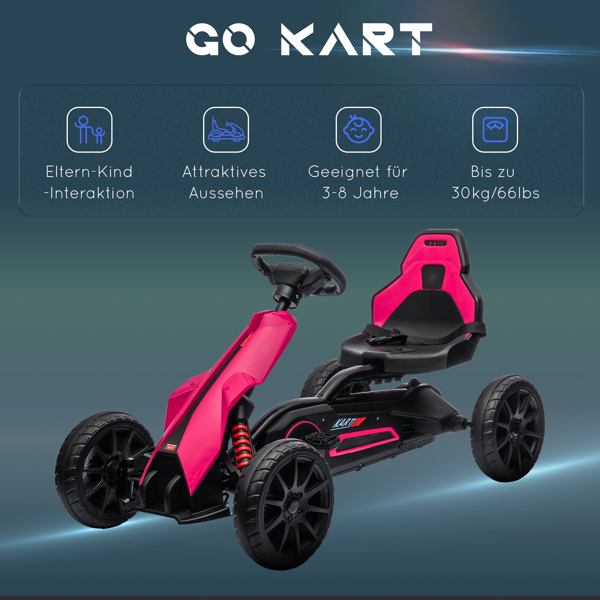 Go-Kart Pedal Car with Handbrake, Adjustable Seat, Forward and Reverse Gears, Pedal Vehicle with EVA Wheels, Kids Kettcar for Children 3-8 Years Old Pink
