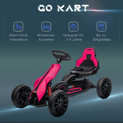 Go-Kart Pedal Car with Handbrake, Adjustable Seat, Forward and Reverse Gears, Pedal Vehicle with EVA Wheels, Kids Kettcar for Children 3-8 Years Old Pink
