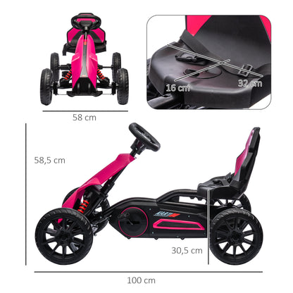 Go-Kart Pedal Car with Handbrake, Adjustable Seat, Forward and Reverse Gears, Pedal Vehicle with EVA Wheels, Kids Kettcar for Children 3-8 Years Old Pink