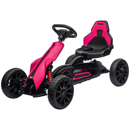 Go-Kart Pedal Car with Handbrake, Adjustable Seat, Forward and Reverse Gears, Pedal Vehicle with EVA Wheels, Kids Kettcar for Children 3-8 Years Old Pink