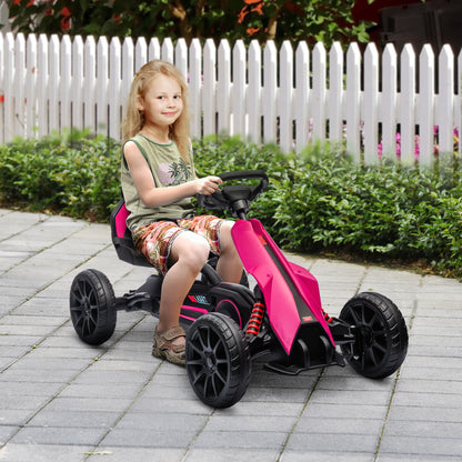 Go-Kart Pedal Car with Handbrake, Adjustable Seat, Forward and Reverse Gears, Pedal Vehicle with EVA Wheels, Kids Kettcar for Children 3-8 Years Old Pink