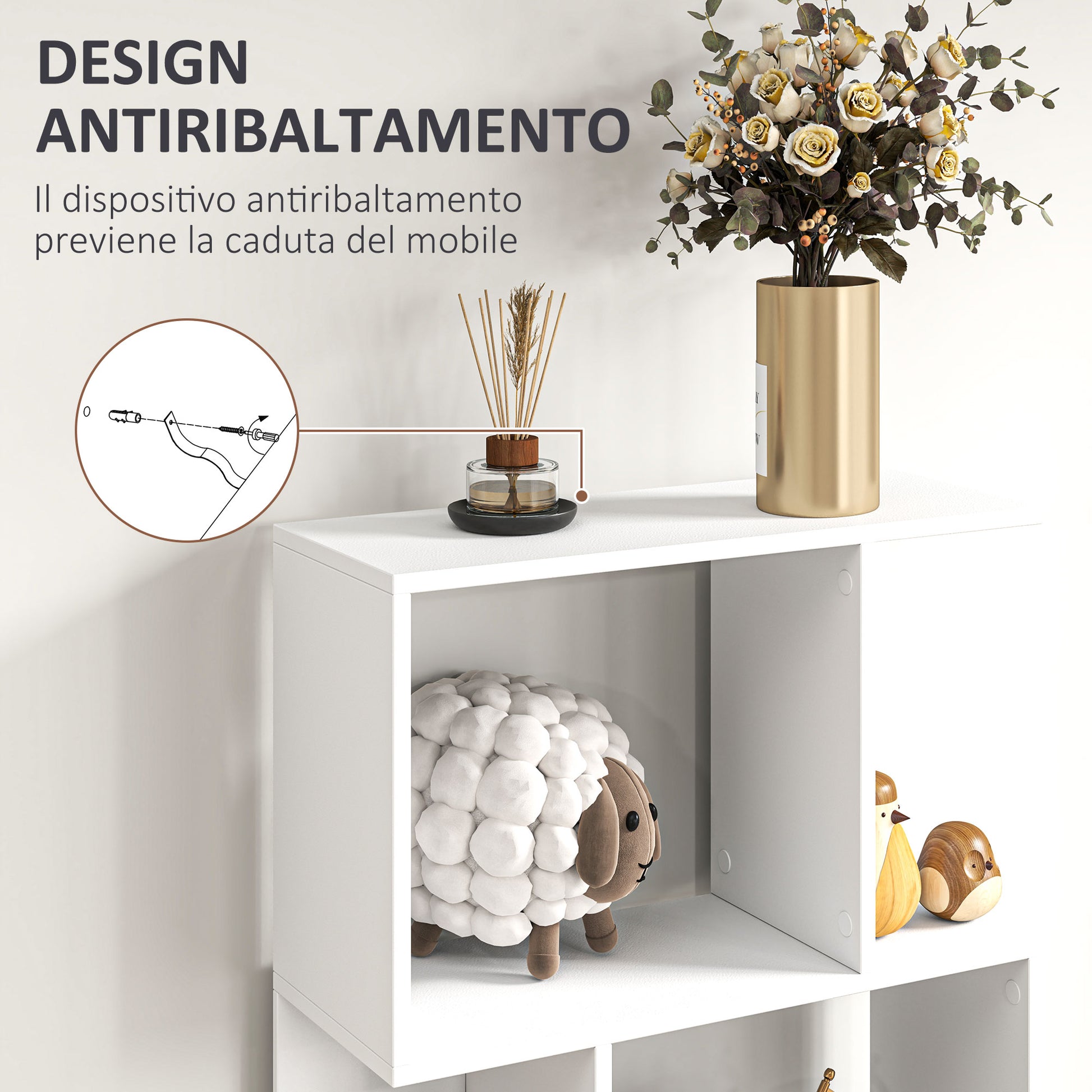 5-Tier Divided Bookshelf, Space-Saving S-Shaped Wooden Bookcase Divider for Living Room, Bedroom, and Office, 60x24x184.5 cm, White